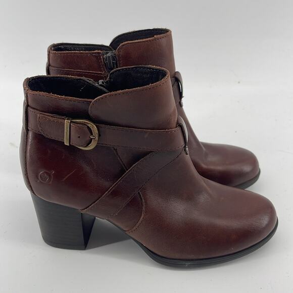 NWOT Born Carabel Cognac leather heeled side zip harness ankle boots sz 6 - Picture 4 of 8